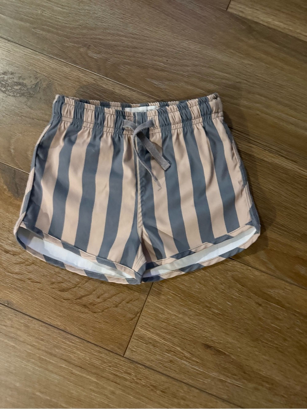 Quincy Mae Striped Swim Shorts in Blue and Beige